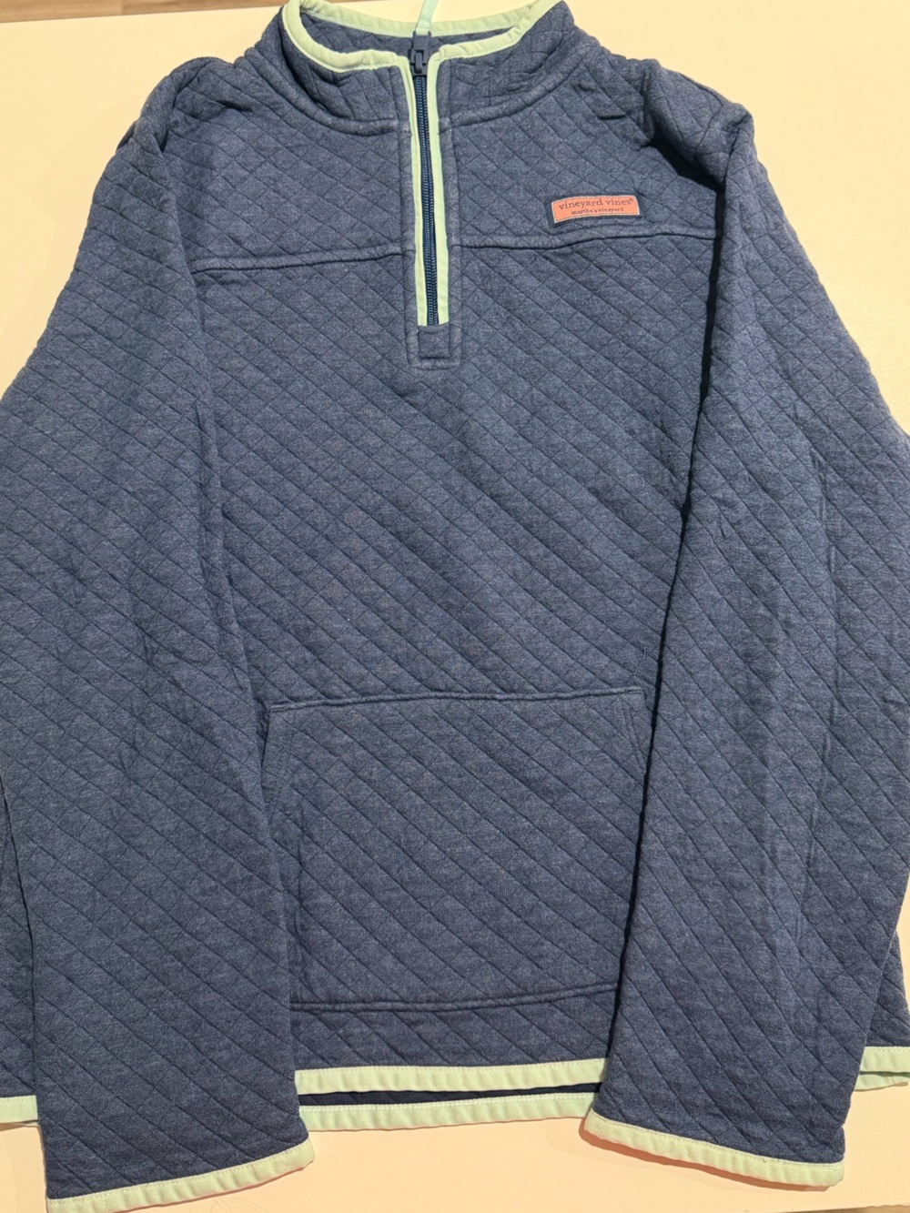 Vineyard Vines Quilted Navy Jacket with Mint Trim